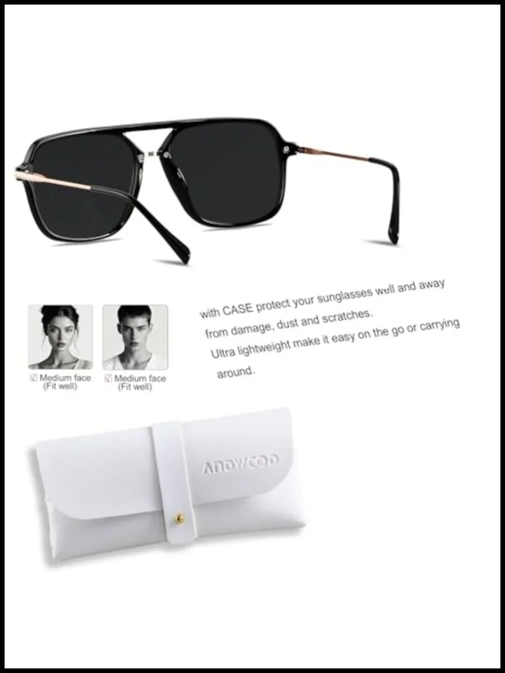 Polarized Retro Square Aviator Sunglasses UV400 Double Bridge Unisex